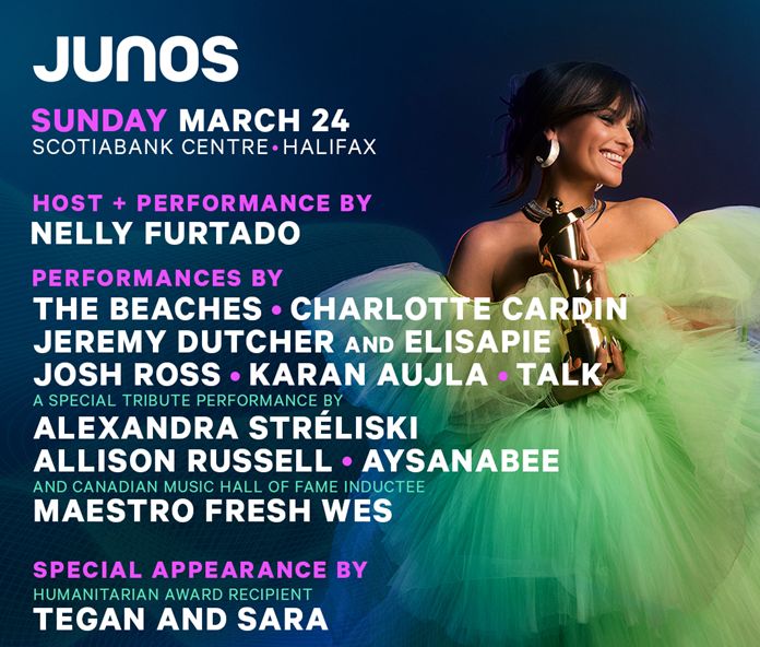 2024 JUNO Awards - Halifax Nova Scotia - Nelly Furtado, The Beaches, Charlotte Cardin, Talk, Karan Aujla, Maestro Fresh Wes, Tegan and Sara